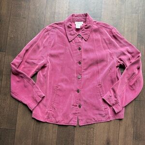 Cold Water Creek Womens Medium Pink Button Up Shacket Long Sleeve 100% Tencel